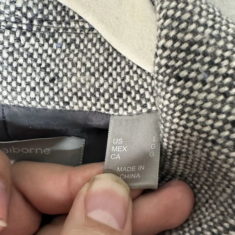 Liz Claiborne Tweed Jacket Wool Blend Belted Gray Large Heritage Academia‎